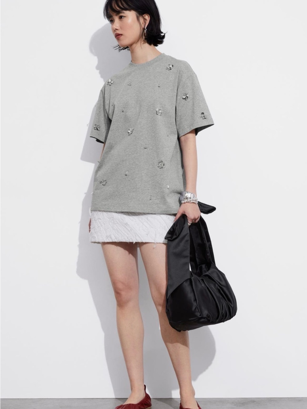& Other Stories Paris Atelier Gray Embellished Sequin T-Shirt Size S